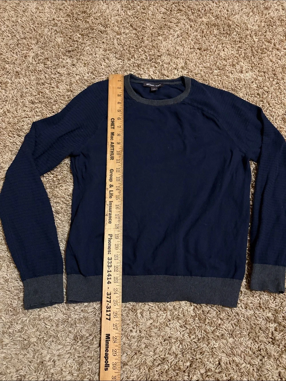 Michael Kors Navy Crewneck Sweater with Charcoal Trim size L